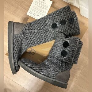 UGG Charcoal Knit Boots with Buttons